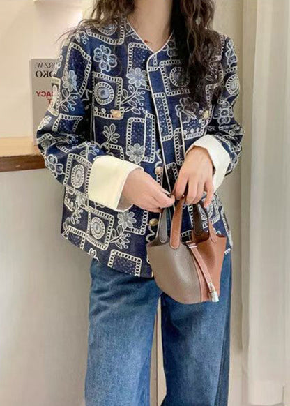 Chic Blue Embroidered Sequins Denim Coats Spring
