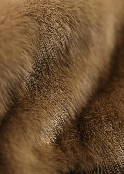 Plus Size Beige V Neck Mink Hair Coats Long Sleeve