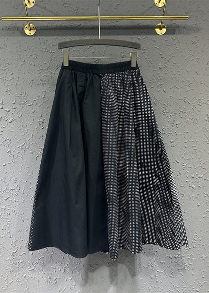 Casual Colorblock Wrinkled Pockets Patchwork Cotton A Line Skirts Fall