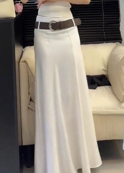 Slim Fit White Solid High Waist Cotton Skirts Summer