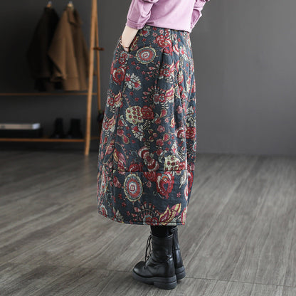 Vintage Patchwork Floral Large Thermal A-Line Skirt