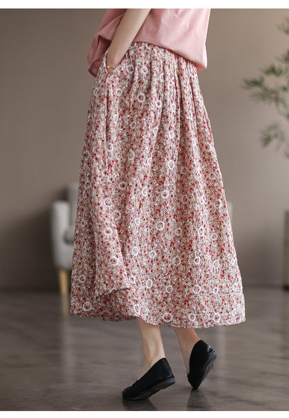 Literary Floral Thin Large A-Line Skirt