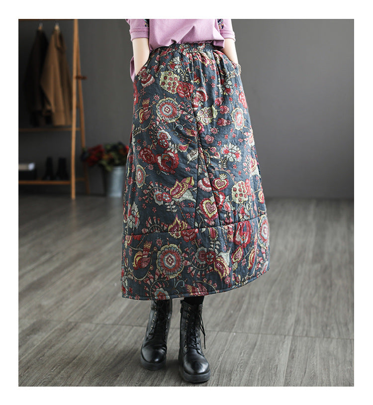 Vintage Patchwork Floral Large Thermal A-Line Skirt