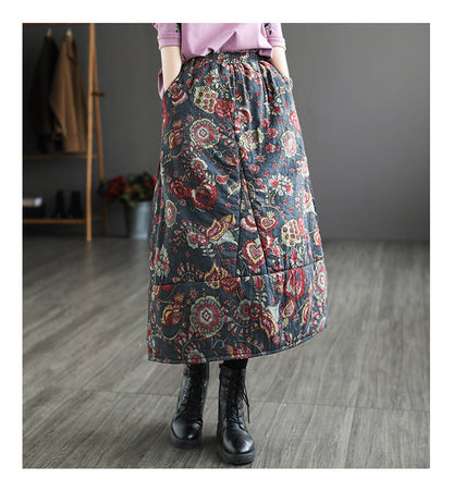Vintage Patchwork Floral Large Thermal A-Line Skirt