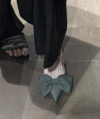 Classy Grey High Heel Sandals Splicing Bow Pointed Toe