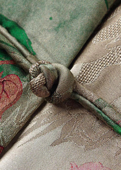 Vintage Green Stand Collar Chinese Button Print Cotton Filled Coats Spring