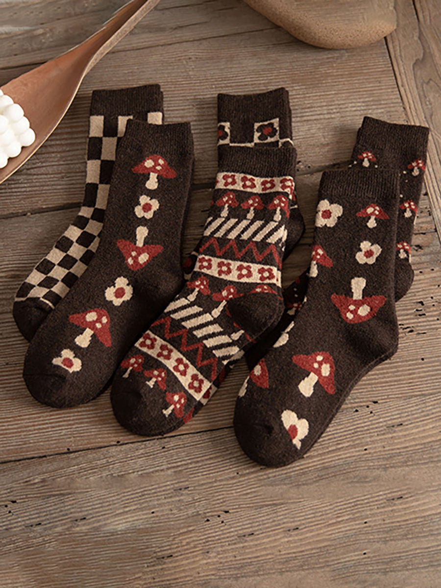6 Pairs Women Winter Warm Mid Tube Thickened Wool Socks