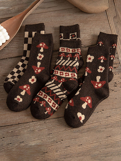 6 Pairs Women Winter Warm Mid Tube Thickened Wool Socks