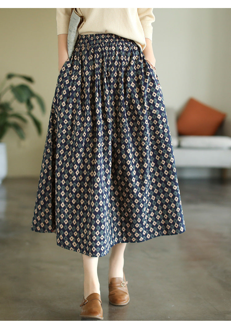New Retro Elastic Waist Casual Floral Skirt