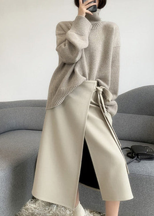 Loose Camel Hign Neck Thick Knit Sweaters Top Fall