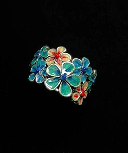 Vintage Blue Glaze Flower Adjustable Alloy Rings