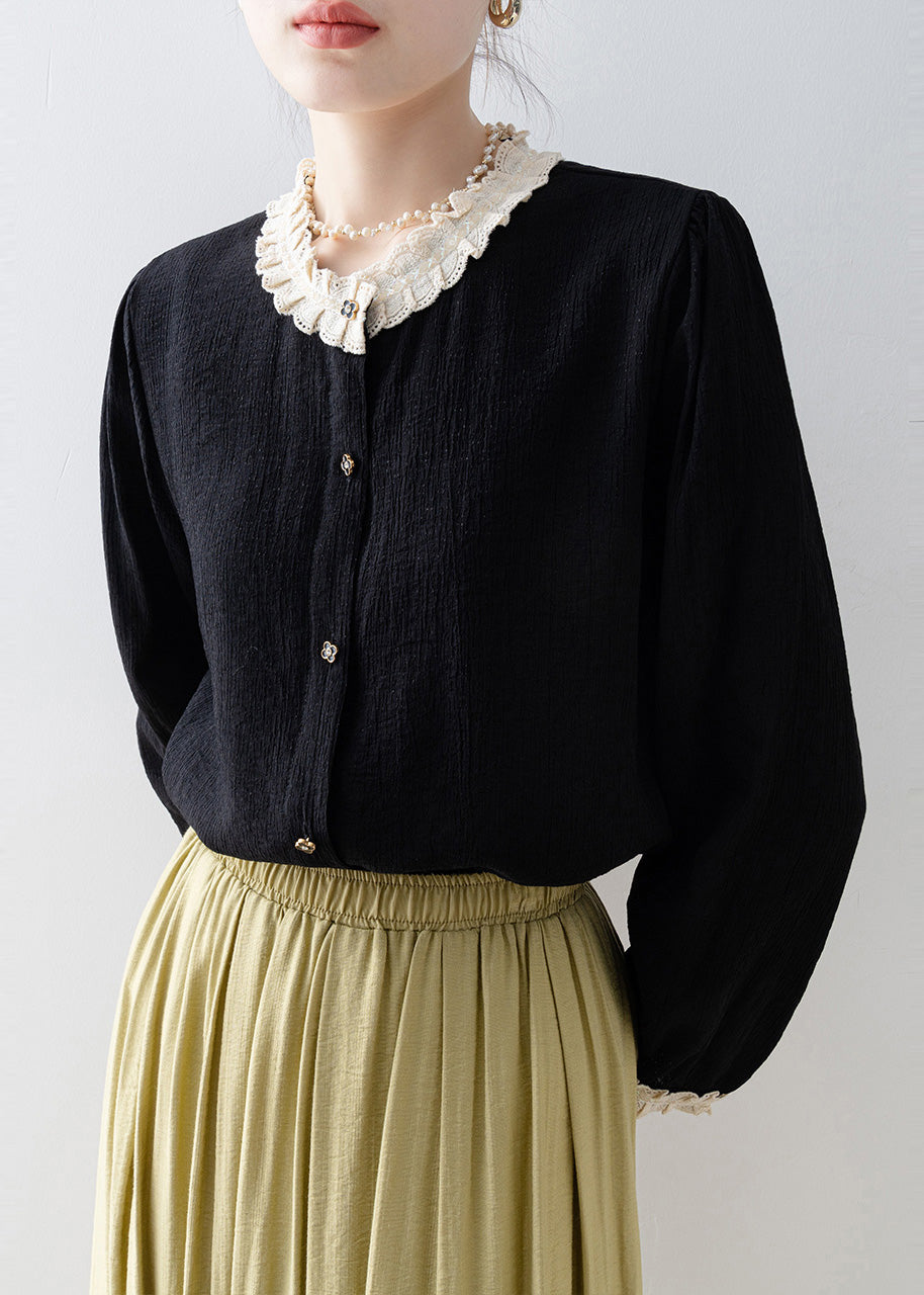 Bohemian Black Oversized Patchwork Lace Blouses Spring