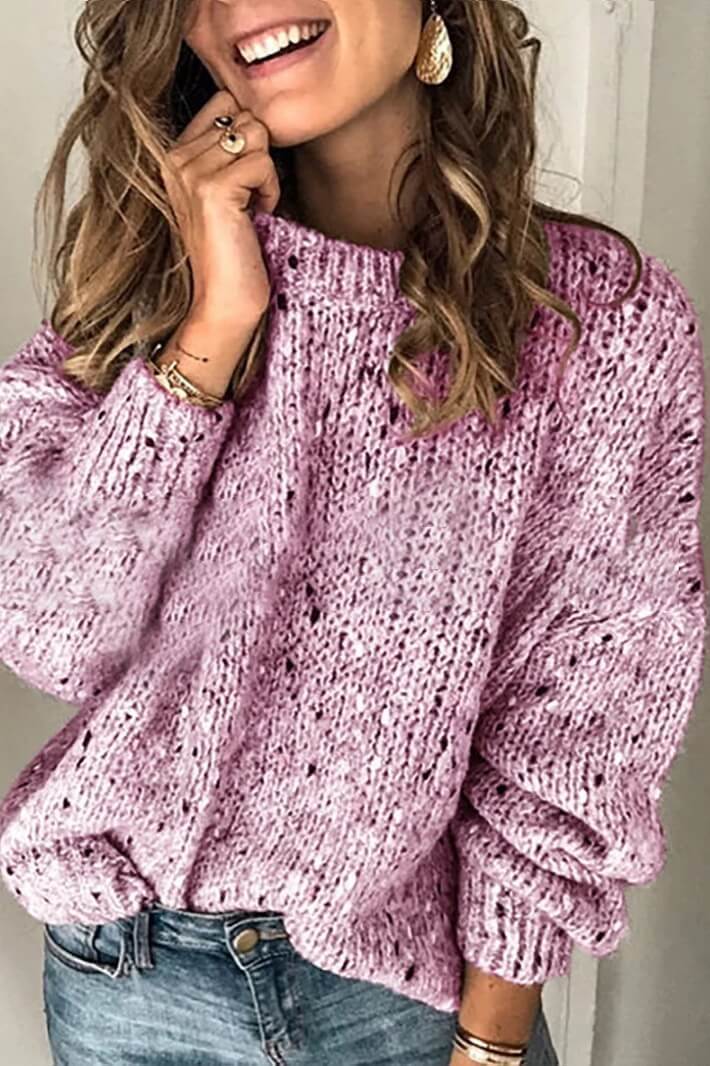 Vintage Pure Colour Round Neck Sweater
