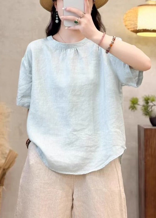 Simple Yellow O Neck Solid Cotton Shirt Summer