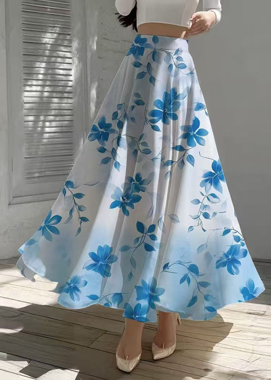 Women Gradient Blue Print Chiffon Beach Skirts Summer