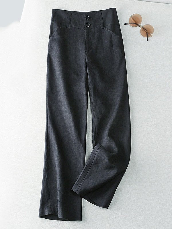 Loosen Solid Color Casual Wide Leg Linen Pants