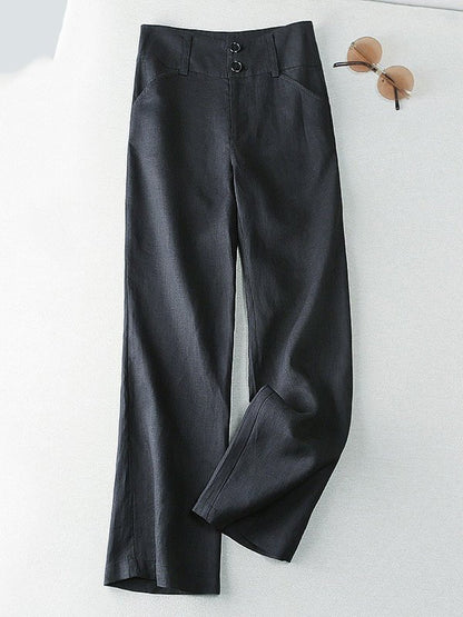 Loosen Solid Color Casual Wide Leg Linen Pants