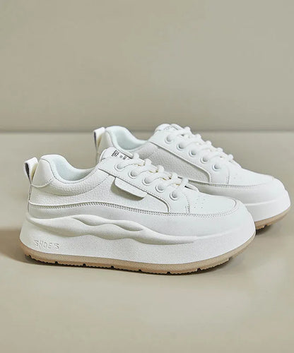 Casual White Splicing Lace Up Platform High Wedge Heels Shoes