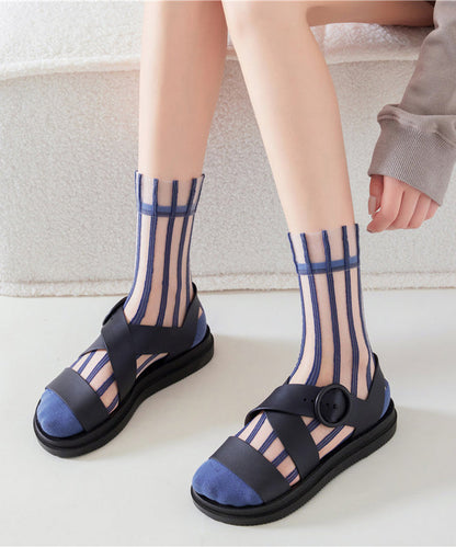 Summer Thin Striped Sheer Mesh Mid Calf Socks