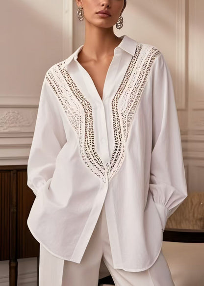 Italian White Oversized Hollow Out Cotton Shirt Top Spring