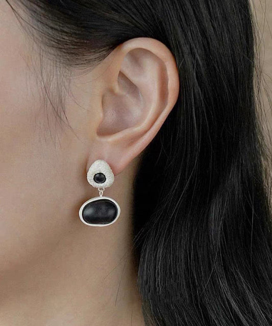 Handmade Brown Sanding Sandalwood Asymmetrical Drop Earrings