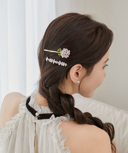Chic Purple Alloy Zircon Crystal Drip Glaze Asymmetrical Floral Hairpin