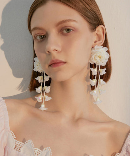 Chic Lavender Flower Tasseled Drop Earrings