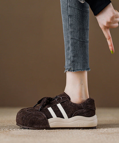 Casual Red Suede Lace Up Splicing Flat Shoes