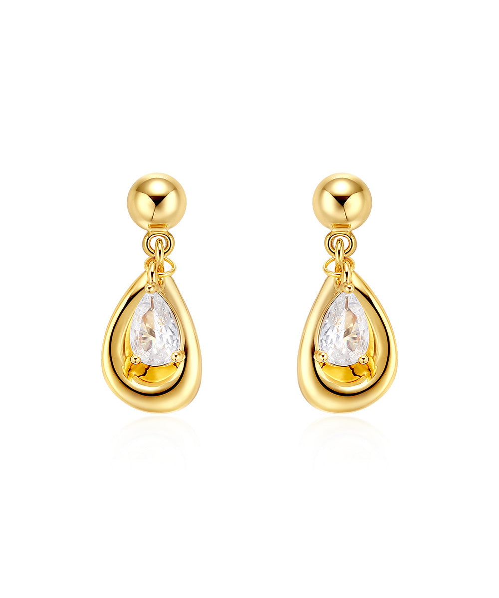 DIY Gold Copper Alloy Zircon Water Droplet Tassel Stud Earrings