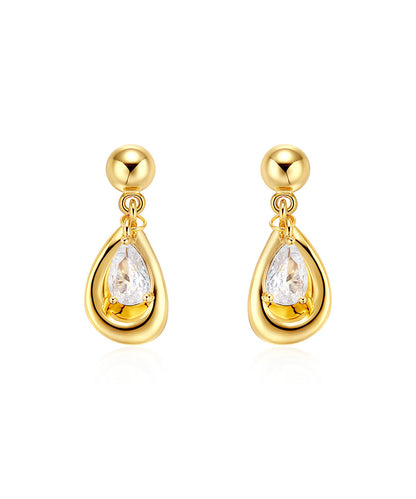 DIY Gold Copper Alloy Zircon Water Droplet Tassel Stud Earrings