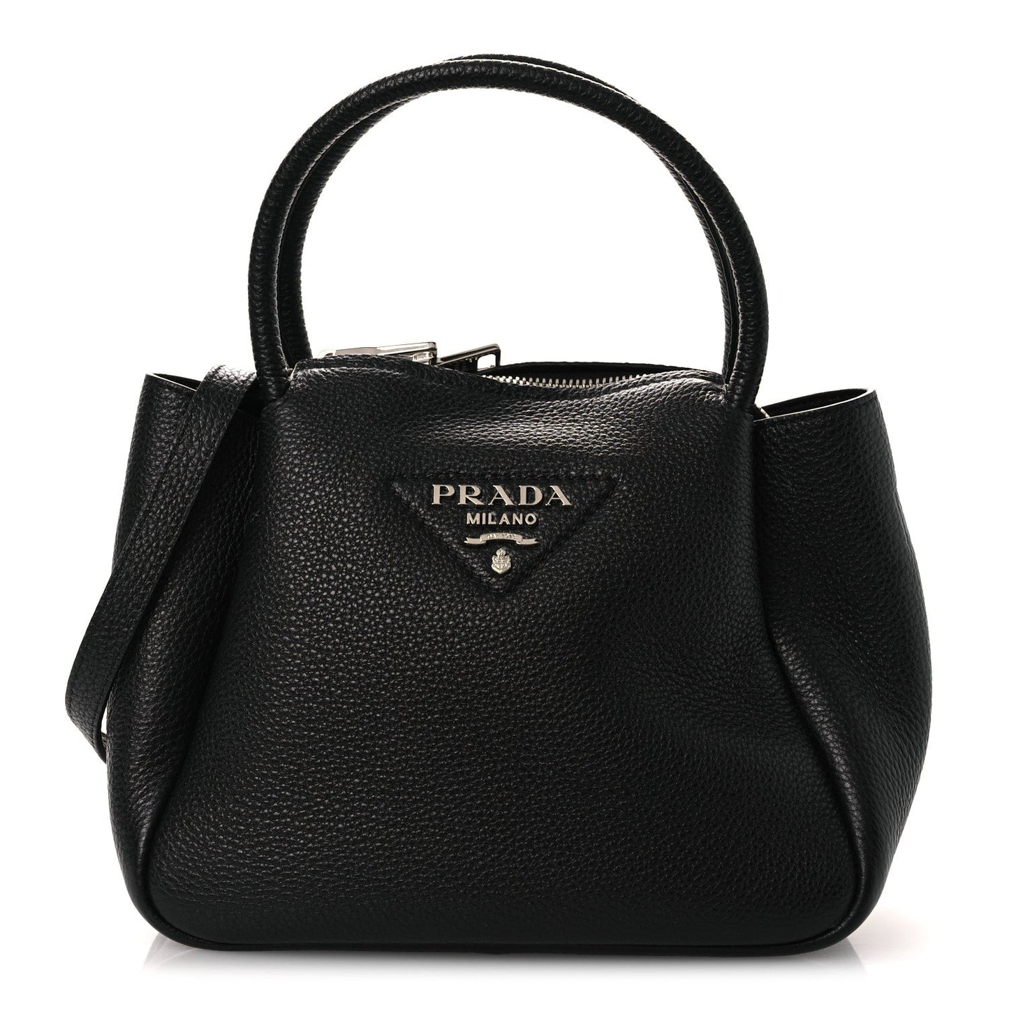 Vitello Daino Soft Mini Zippered Top Handle Bag Black