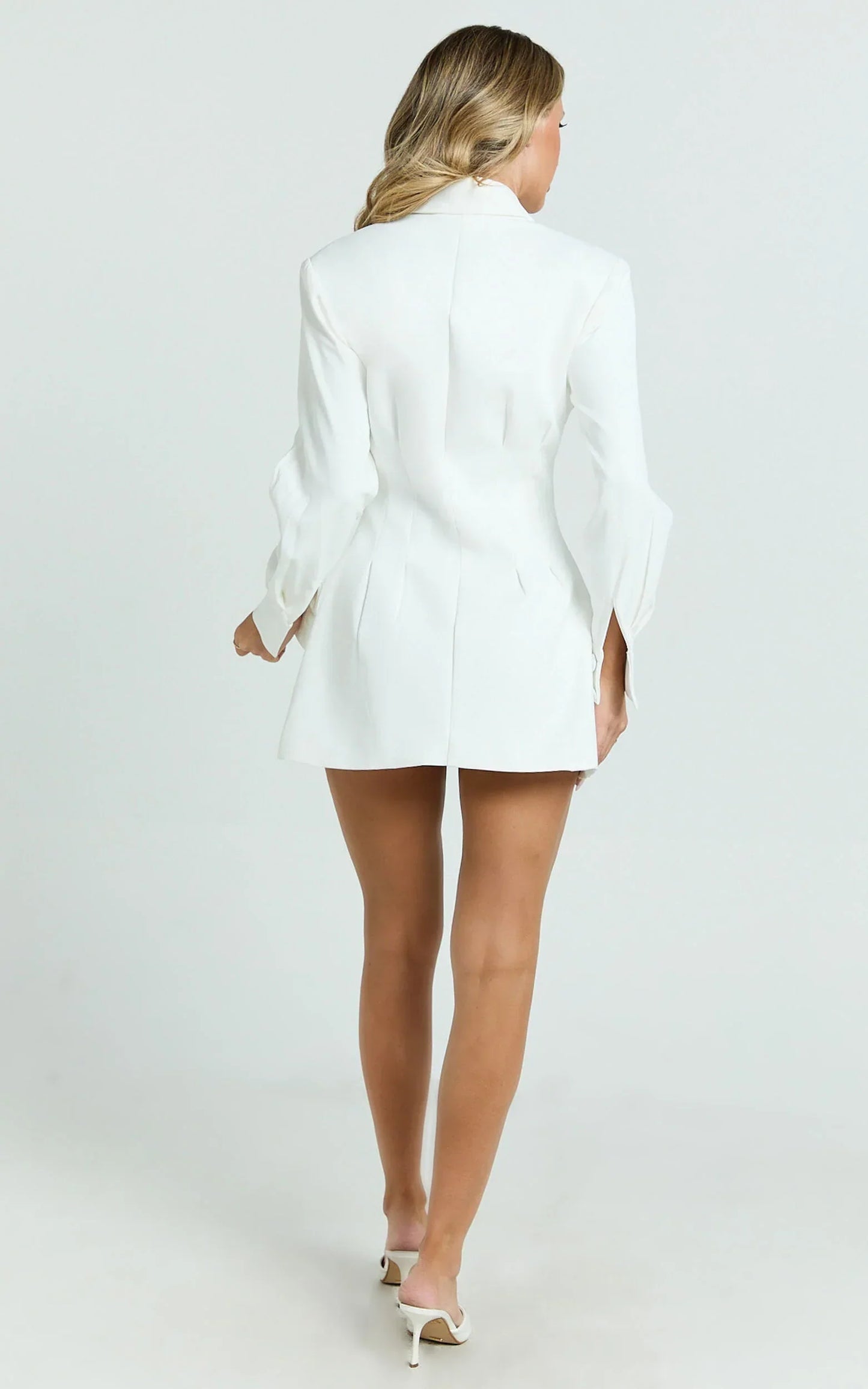 Thelma Mini Dress - Button Front Pleat Waist Tulip Skirt Shirtdress In White