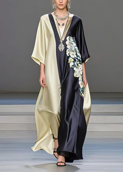 Fine Colorblock Oversized Patchwork Print Silk Dress Summer