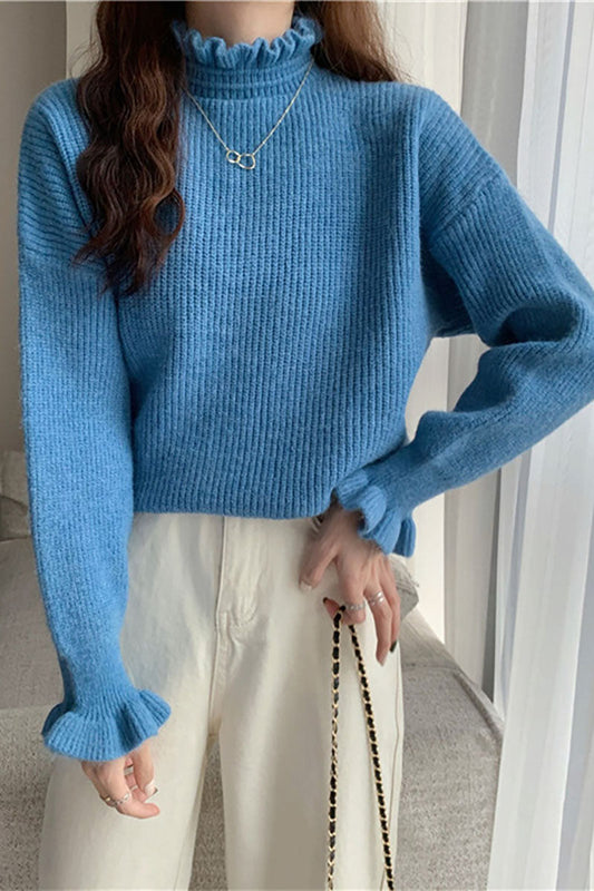 Half Turtleneck fungus Ruffled Sweater
