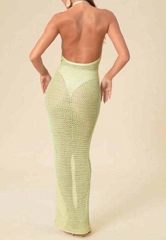 Sexy Sling Deep V-neck Backless Mesh Dress