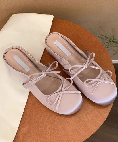 Fashion Pink Bow Faux Leather Splicing Slide Sandals
