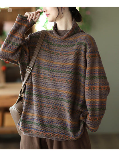 Vintage Cotton Knit Jacquard Turtleneck