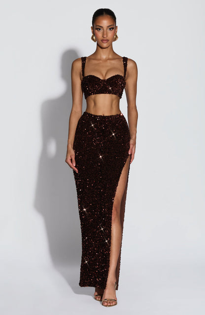 Sexy Suspender Skirt Sequined Slit Suit Skirt