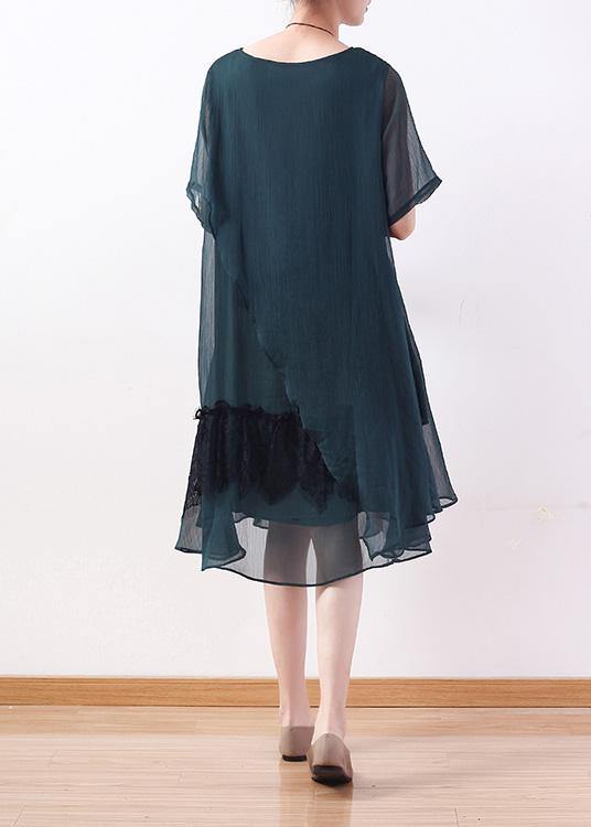 Loose green Chiffon quilting clothes Casual Wardrobes layered Knee summer Dresses