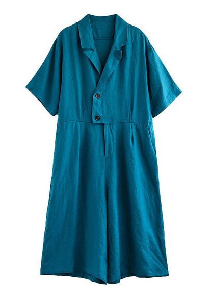 Bohemian Blue Pockets Button Vacation Summer Linen Dress
