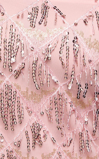 Shook Mini Dress Cami Sequin Fringe Dress in Pink Sequin