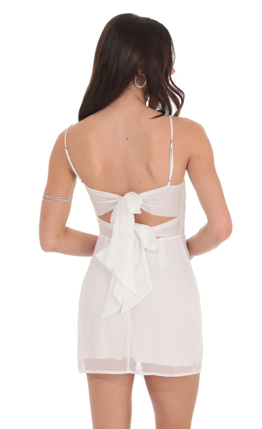 Shimmer Front Twist Dress in White