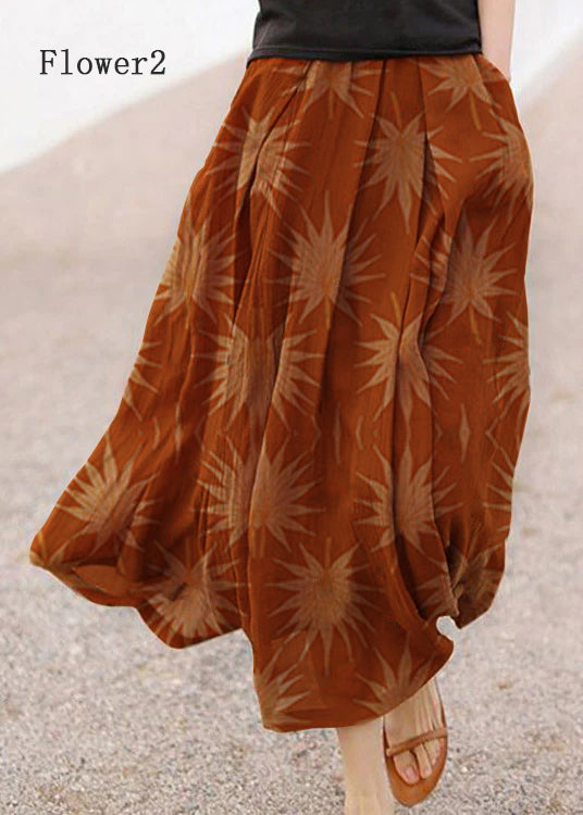 Retro Print2 Pockets Linen Skirt Summer