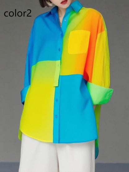 Unique Floral3 Asymmetrical Design Side Open Cotton Long Shirts Spring