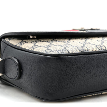 GG Supreme Monogram Textured Dollar Calfskin Web Studded Mini Ophidia Flap Shoulder Bag Beige Blue