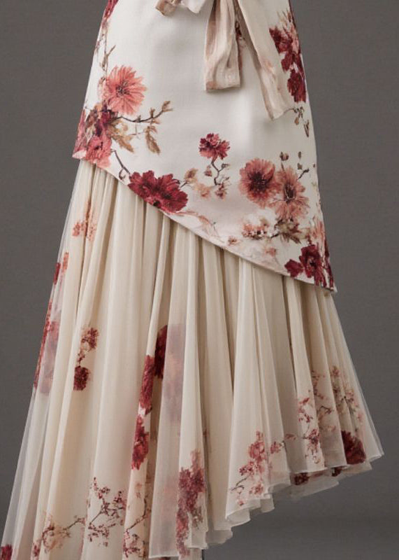 Fashion Apricot Patchwork Tie Waist A Line Skirts Summer