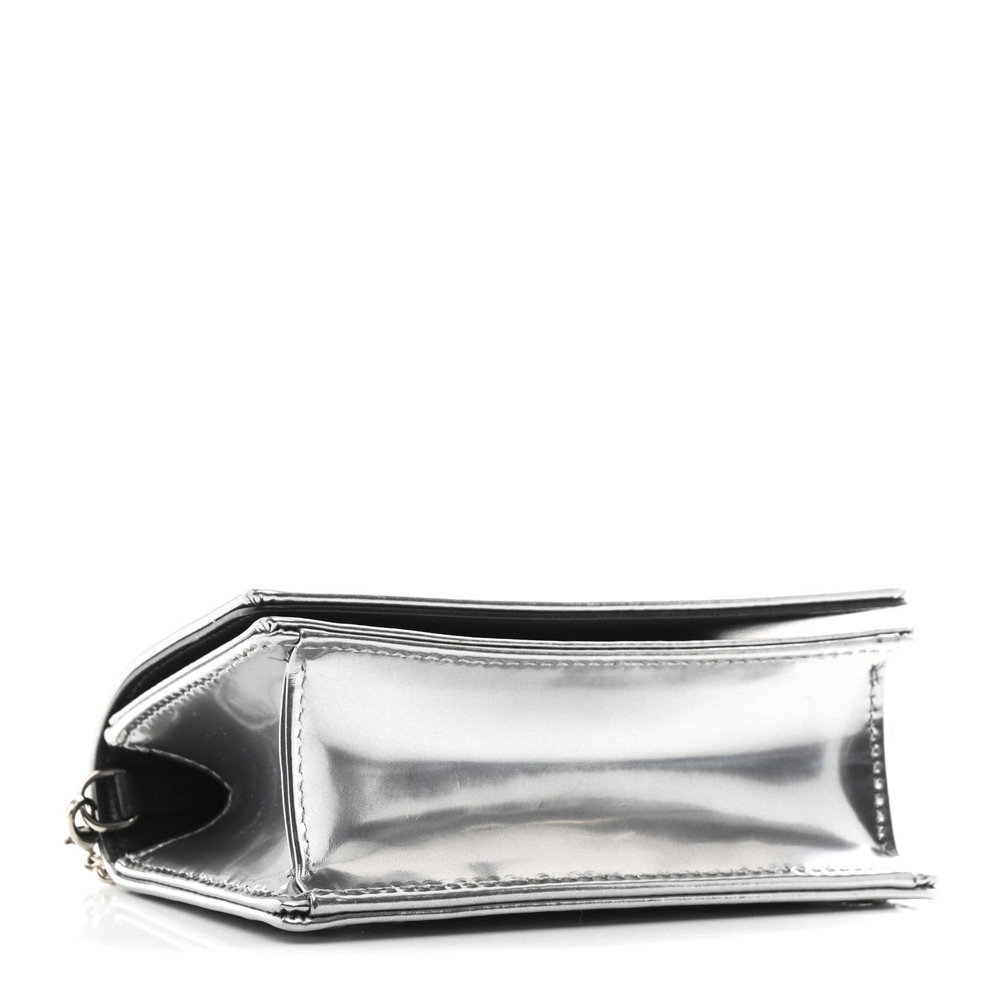 Metallic Patent Micro-Cannage Baby Diorama Flap Bag Silver