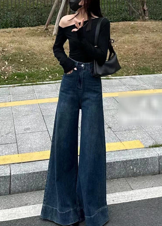 Boho Navy Oversized Denim Wide Leg Pants Fall