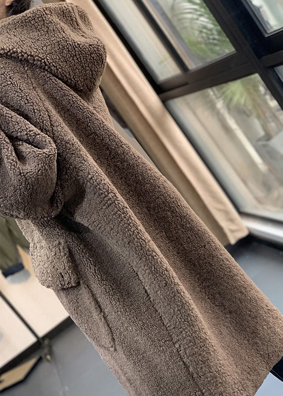 Fashion Coffee Hooded Oversized Teddy Faux Fur Long Coats Winter