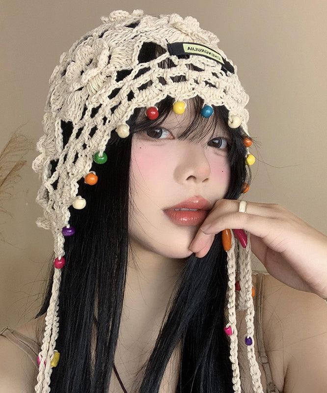 Bohemian Beige Hollow Flower Tassel Boonie Hat